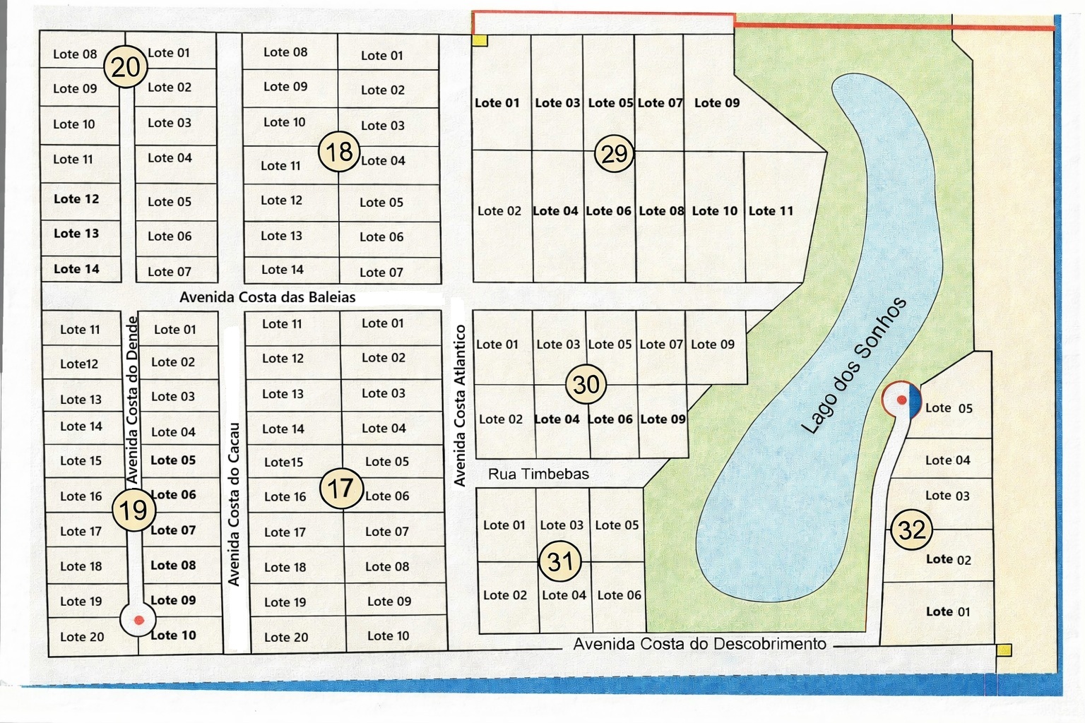 Plano de lotes Praia dos Corais